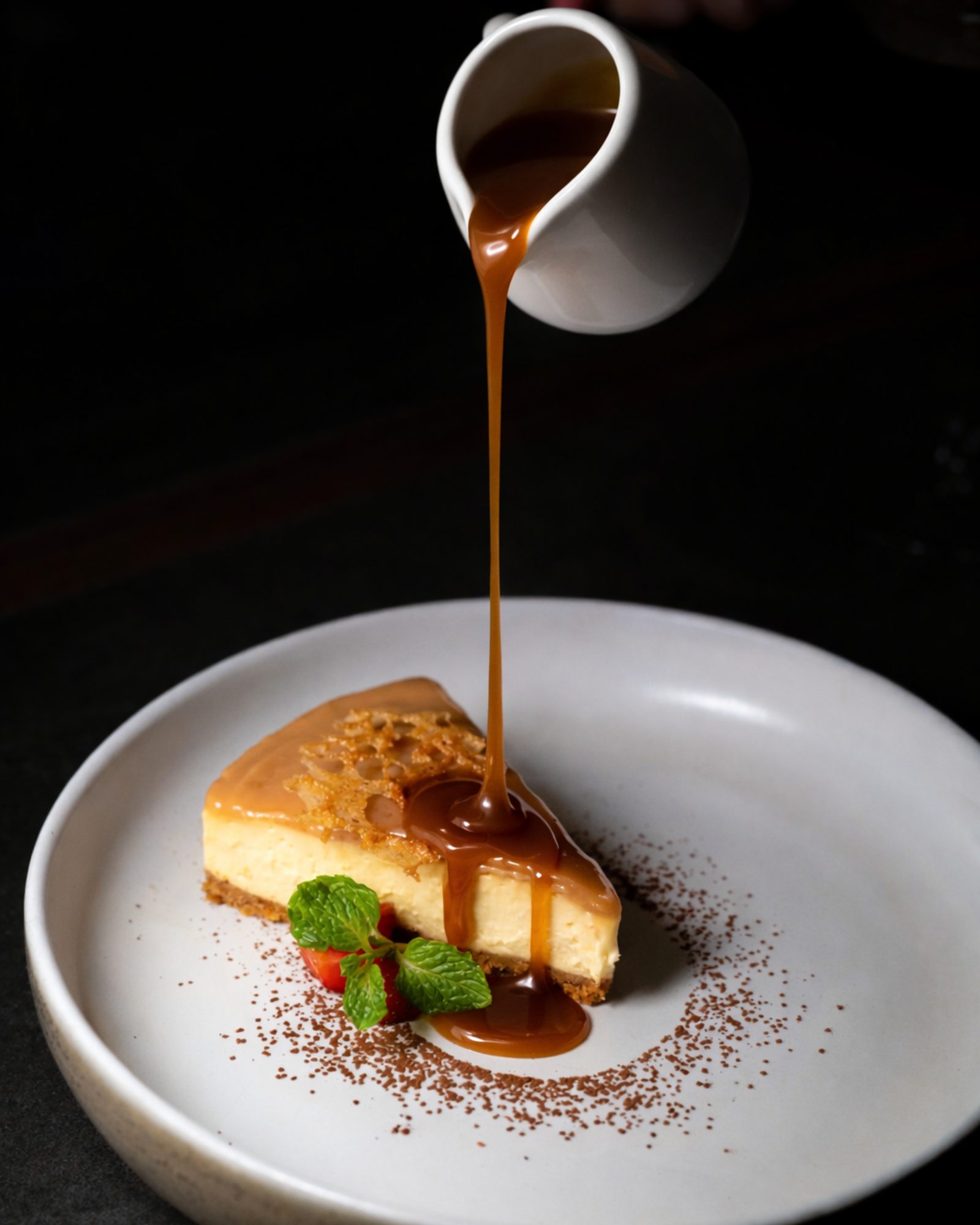 Caramel cheesecake dessert food photography Bali Sunrise Agency