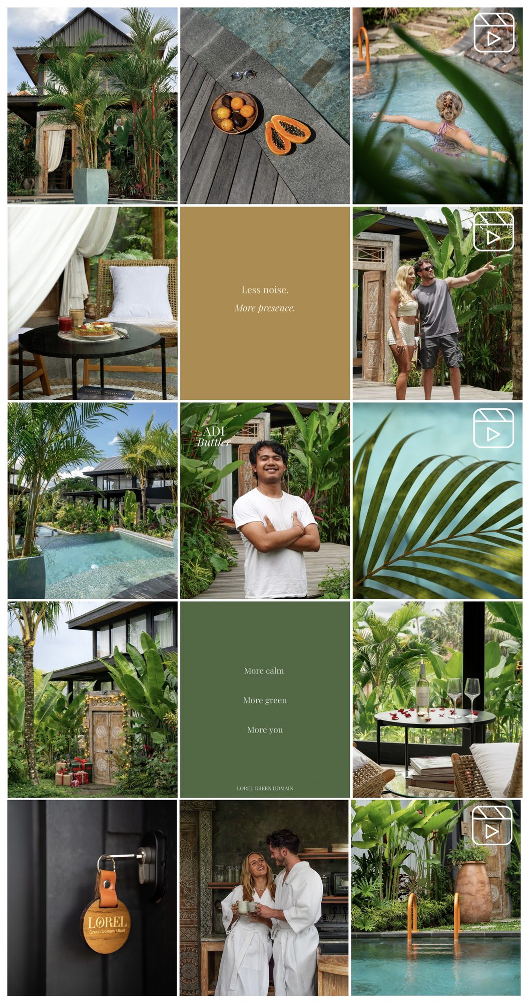Lorel Green Domain boutique hotel Instagram feed social media management Bali Sunrise Agency